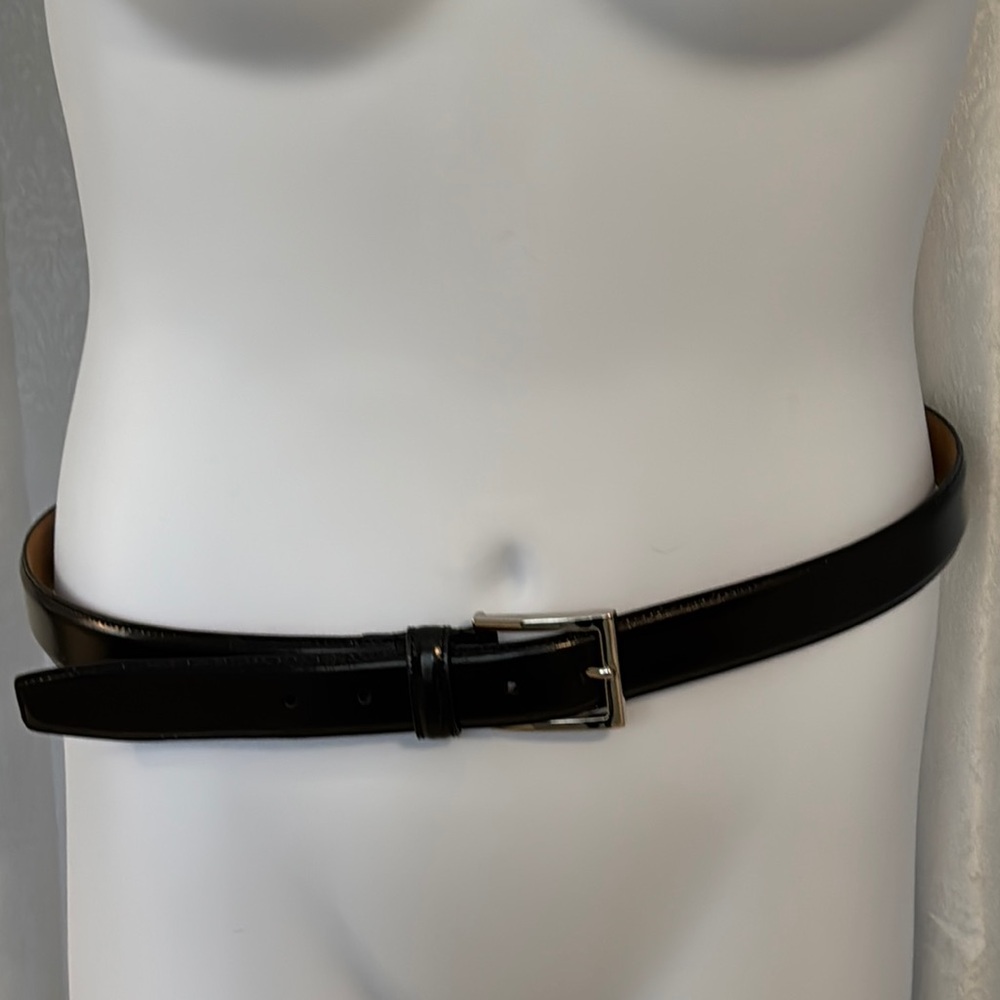 COLE HAAN MEN’S Black Leather Belt with Silver Buckle Sz: 38”